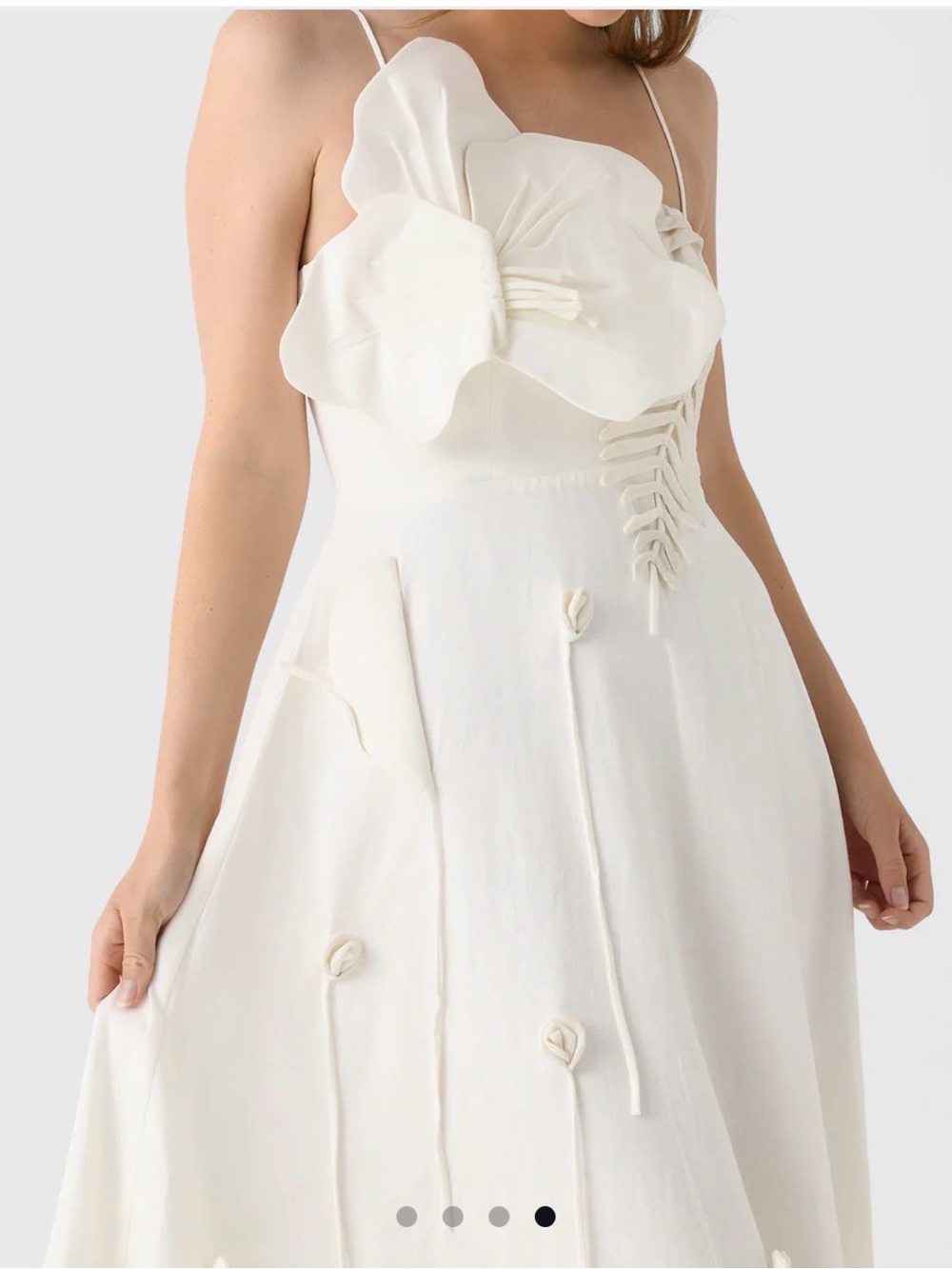 FARM Rio Cream Floral Appliqué Midi Dress with Spaghetti Straps NWT - Picture 7 of 12